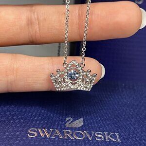 SWAROVSKI crown necklace silver queen princess crown pendant with crystals